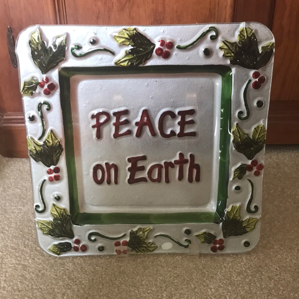 Christmas Plate, glass square, 11x11”